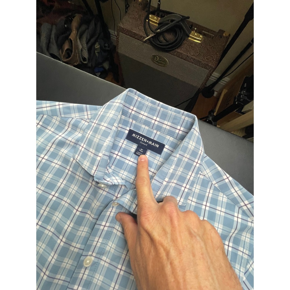 Mizzen+Main Button Down Mens M Blue Excellent Plaid Leaward Trim Fit Shirt